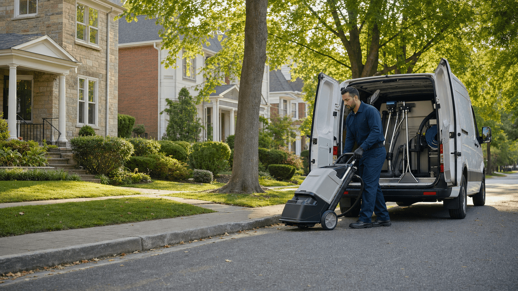 All Green Carpet Clean technician arriving for service in Phoenixville